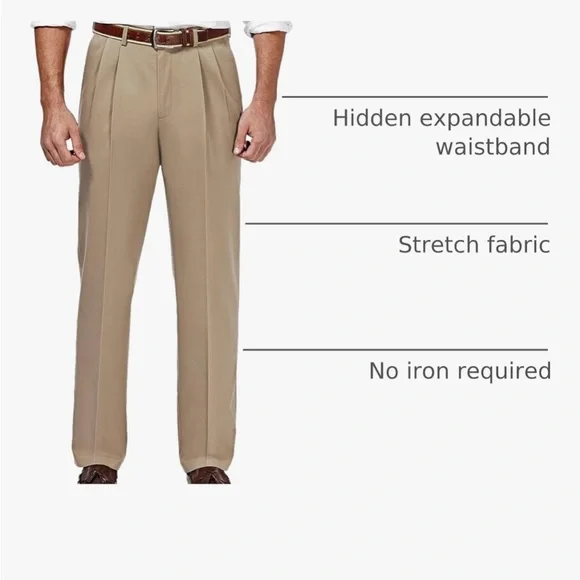EUC Haggar Men's Tan Classic Dress Pants with pleated front - Picture 3 of 7